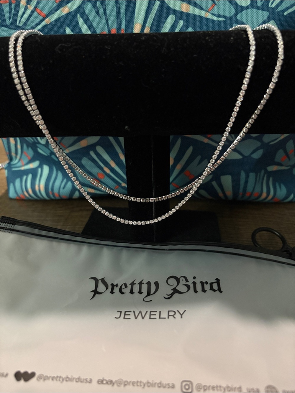 6 Pretty Bird Double Row White Gold Tennis Necklaces